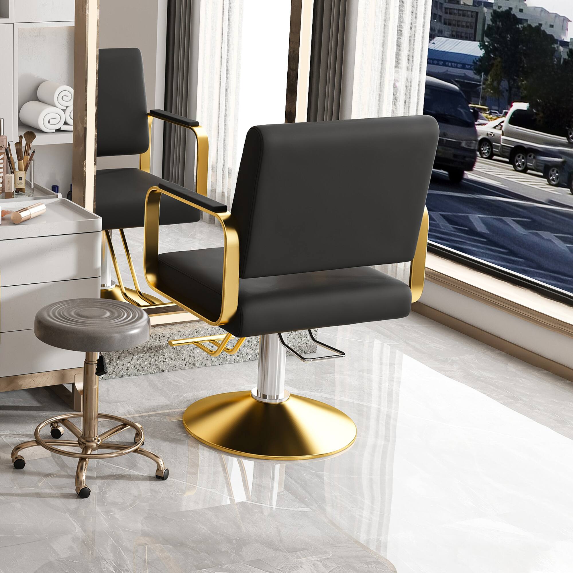 Alt View 6. GOODSILO - Professional Hydraulic Salon Chair with 360 Degree Swivel and Height Adjustment for Hairdressing and Beauty Services - Black.