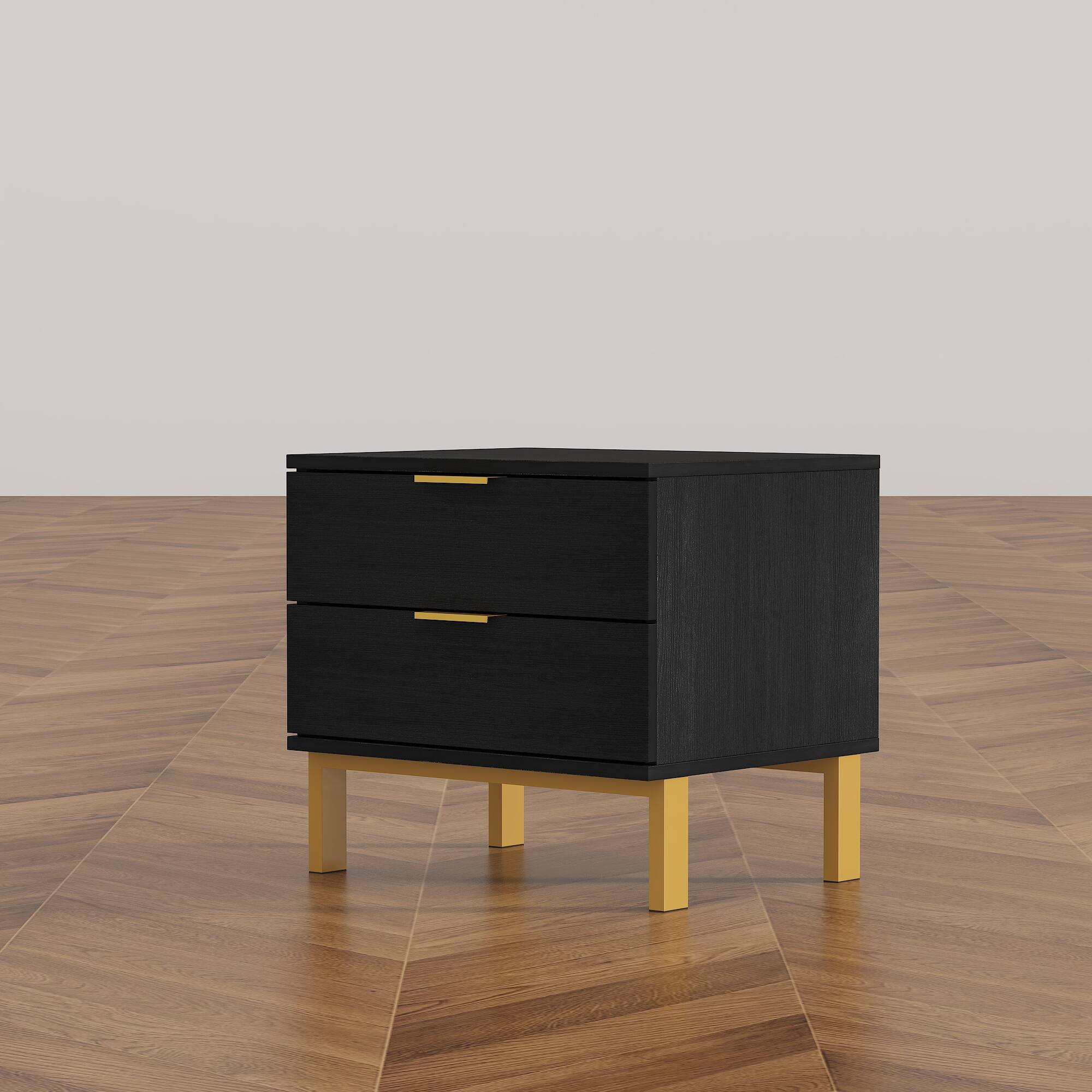 Alt View 10. FUFU & GAGA - FUFU&GAGA 2 - Drawer Nightstand with Gold Accents: Stylish Bedside Storage - Black.