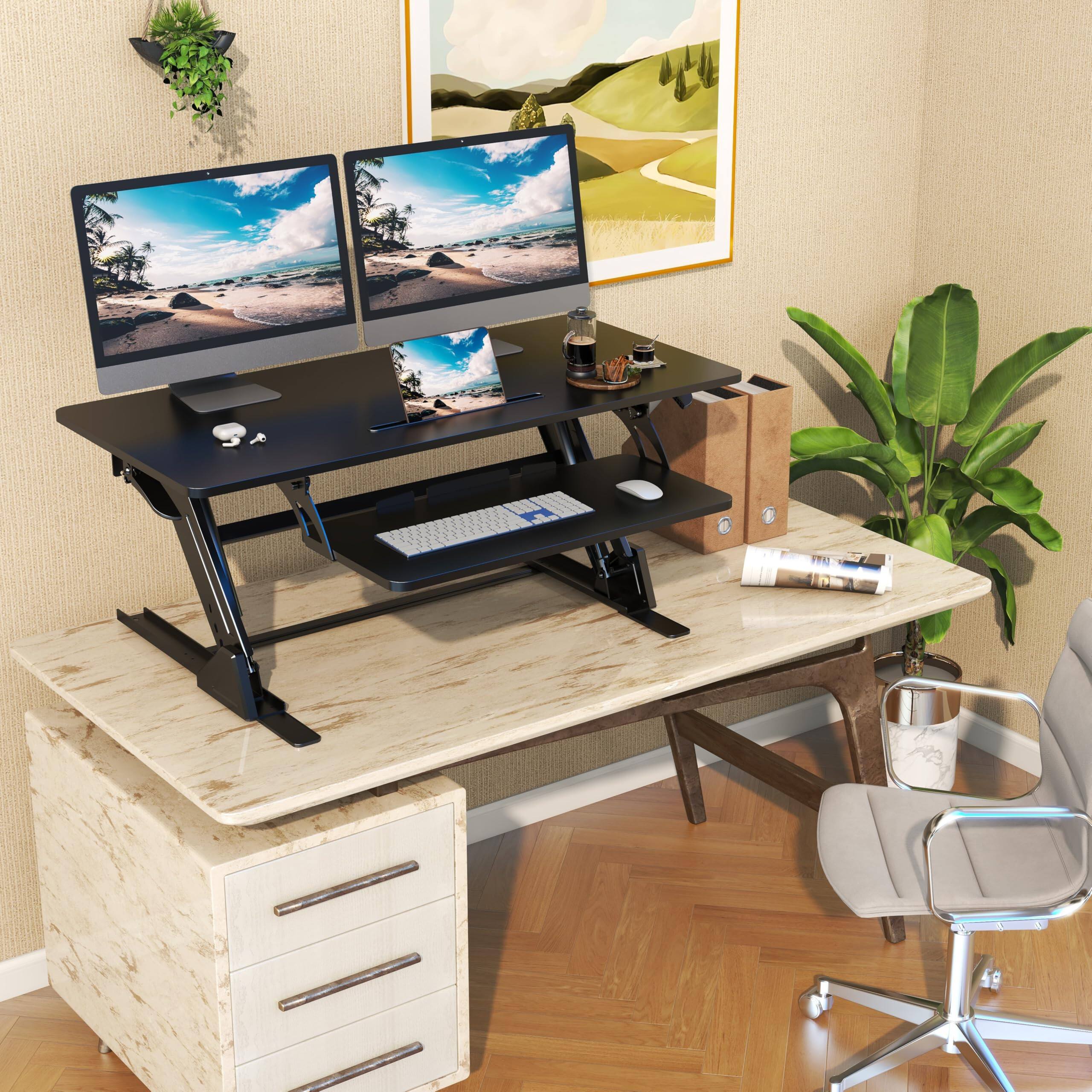 Alt View 1. Hirose Alice - nch Stand Up Desk Converter, Height Adjustable Sit Stand Desk Riser, 42PB - Default.