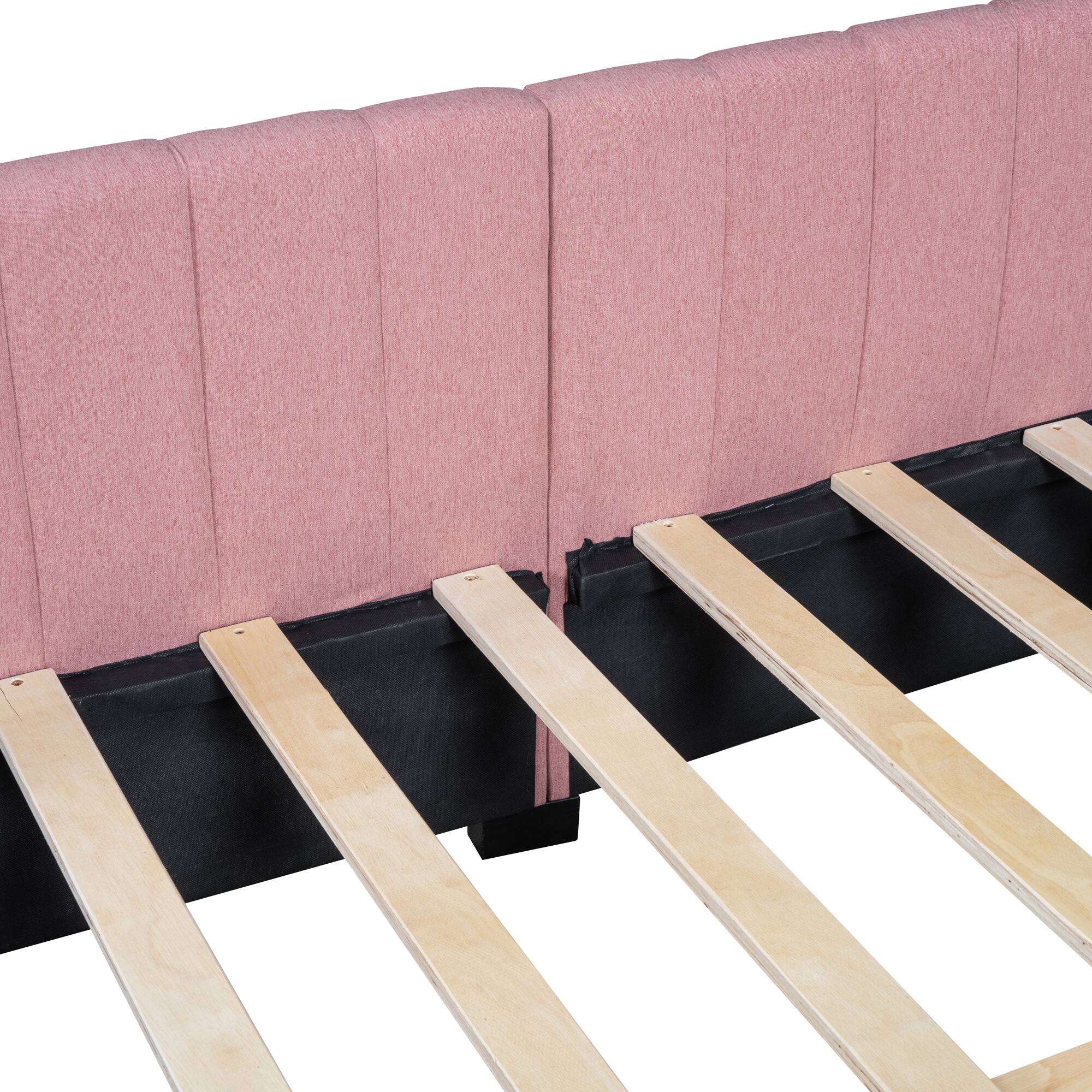 Alt View 7. Tiramisubest - Full Size Upholstered Daybed with 2 Storage Drawers Sofa Bed Frame No Box Spring Needed, Linen Fabric (Pink) - Pink.