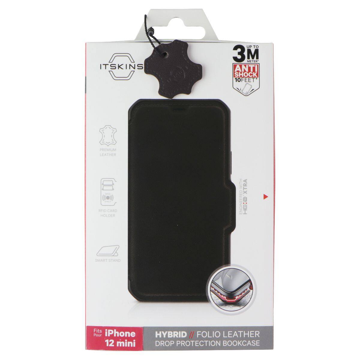 ITSKINS UP TO 3M METIR ANTI SHOCK 10FEET PREMIUM LEATHER HD CARD HOLDER XTRA ENGINEERED WITH HE: SMART STAND Fits Pour iPhone 12 mini HYBRID FOLIO LEATHER DROP PROTECTION BOOKCASE