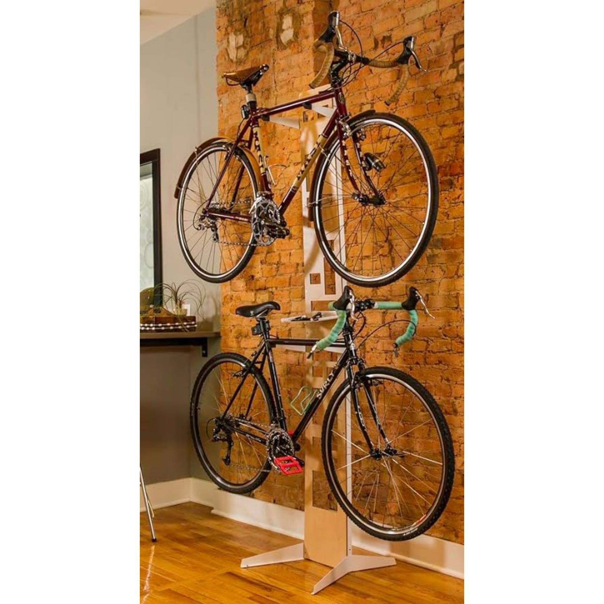 Alt View 5. Saris - The Hottie Two Bike Home Storage Stand - Freestanding Rack with Adjustable Cradles and Shelf - White.