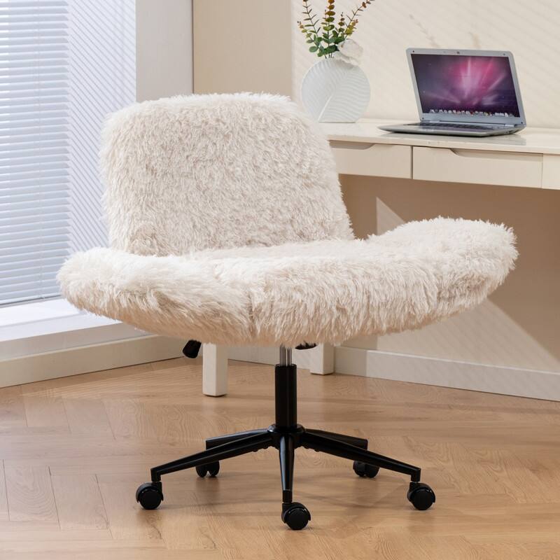 Alt View 1. HTUTWOO - Teddy Fleece Criss Cross Chair - with 3-Gear Adjustable Armrests, Height Adjustable Desk Chair, for Home Office Bedroom - Beige.