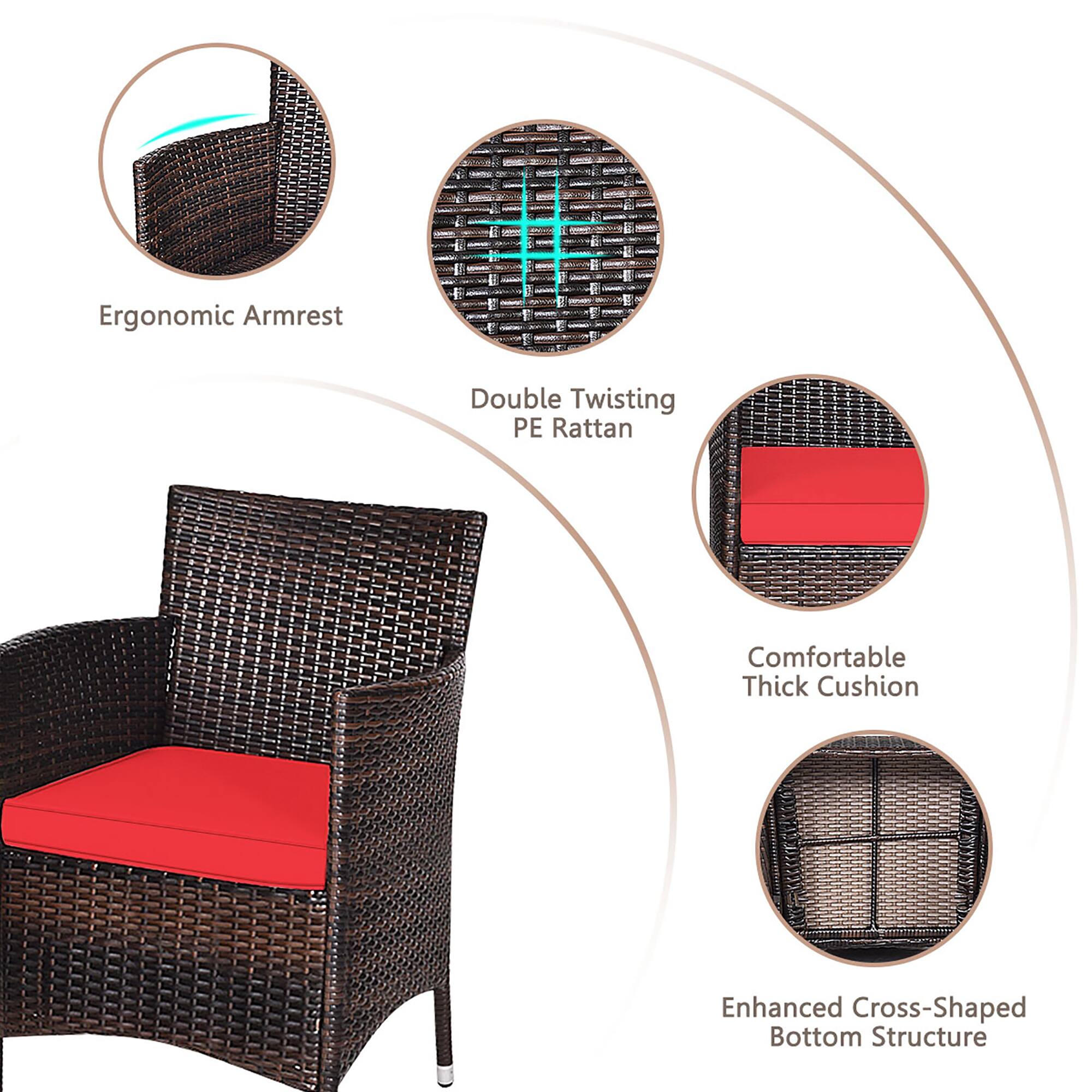 Ergonomic Armrest Double Twisting PE Rattan Comfortable Thick Cushion Enhanced Cross-Shaped Bottom Structure