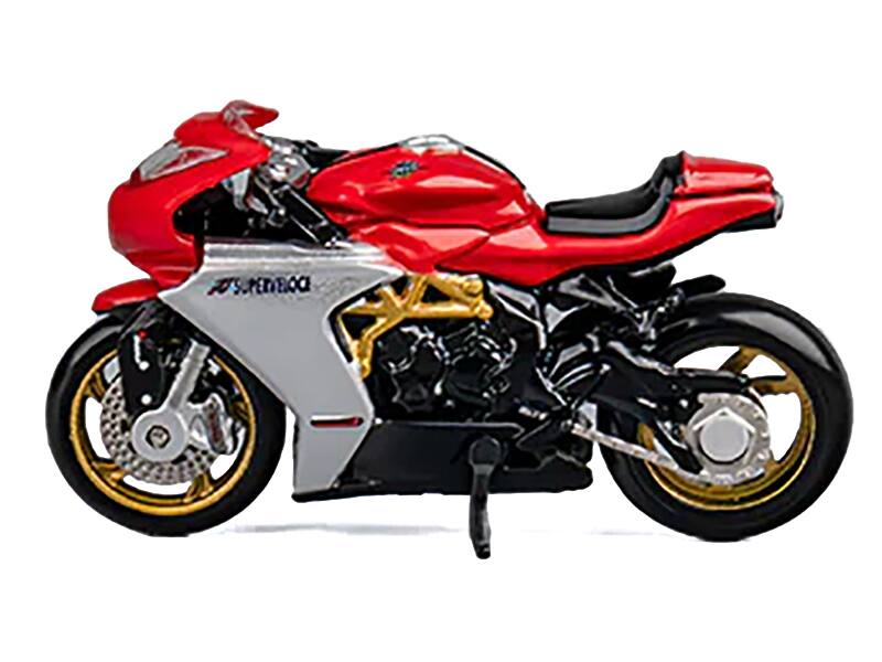 Left. CM Models - MV Agusta Superveloce 800 Motorcycle Red and Silver with Figure 1/64 Diecast Model by CM Model - Red and Silver.