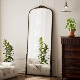 Easly - 28 in. W x 69 in. H Carved Arched PU Frame Full Length Floor Mirror - Antique Bronze