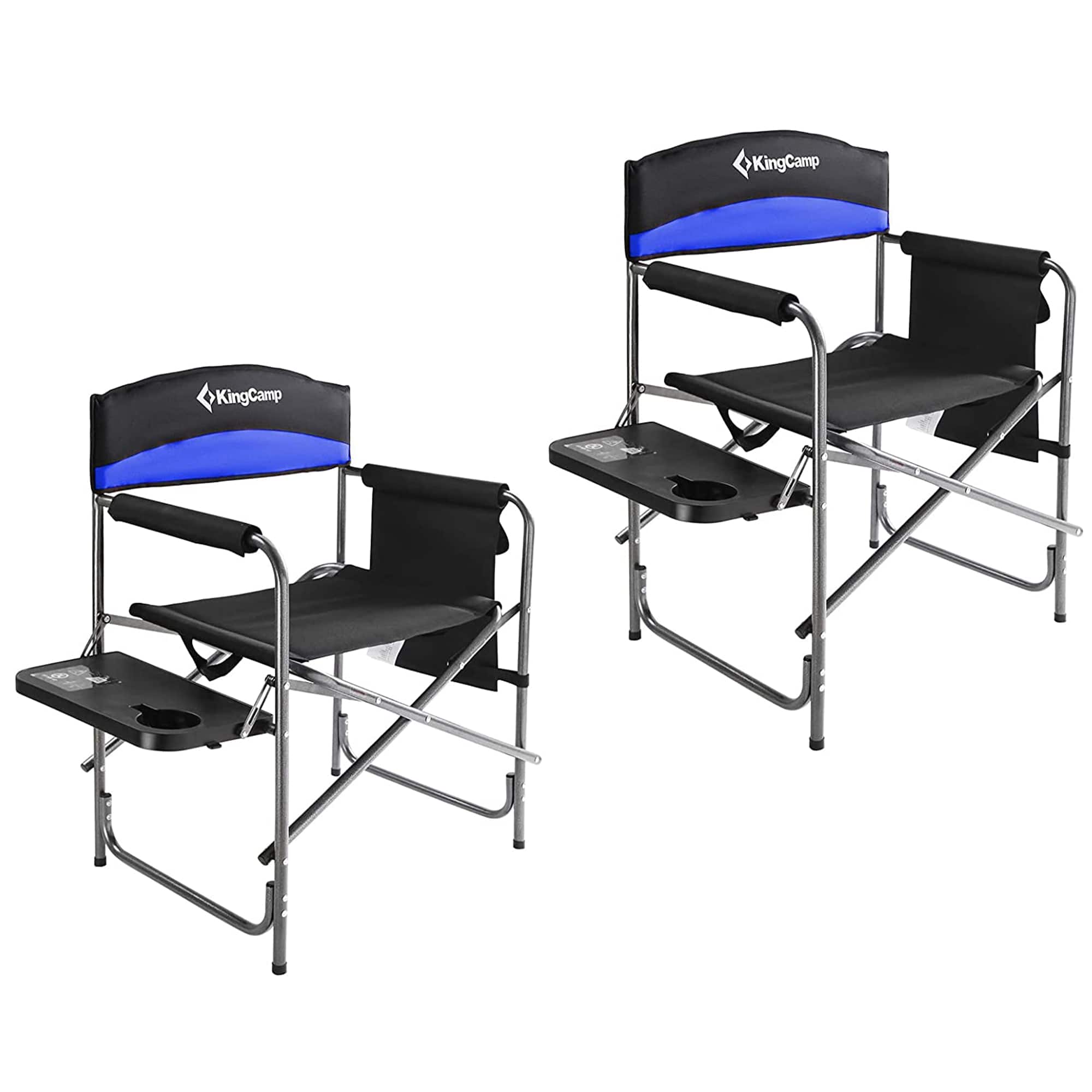 KingCamp - Padded Outdoor Folding Chair with Table & Pockets, Black/Blue (2 Pack) - Black/Royal Blue