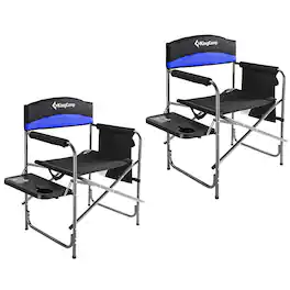 KingCamp - Padded Outdoor Folding Chair with Table & Pockets, Black/Blue (2 Pack) - Black/Royal Blue