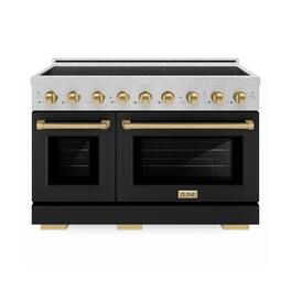 ZLINE - Autograph 48 in. 6.7 cu. ft. Paramount Freestanding Induction Range in Satin Steel with Black Doors and Bronze Accents - Matte Black