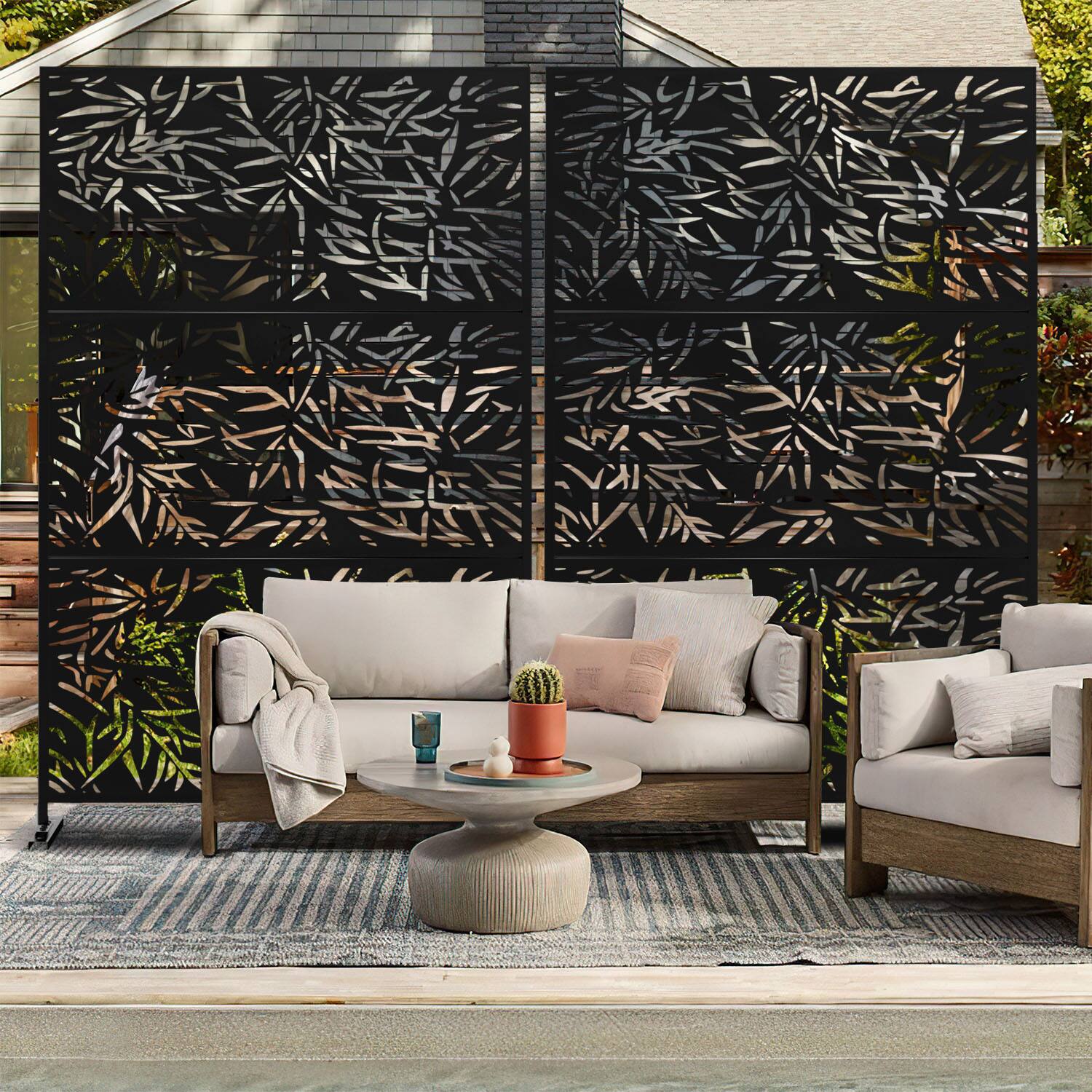 Alt View 1. PexFix - 72 in. x 47 in. Bamboo Pattern Metal Outdoor Privacy Screen & Panels, Freestanding Garden Divider Fence - Black.