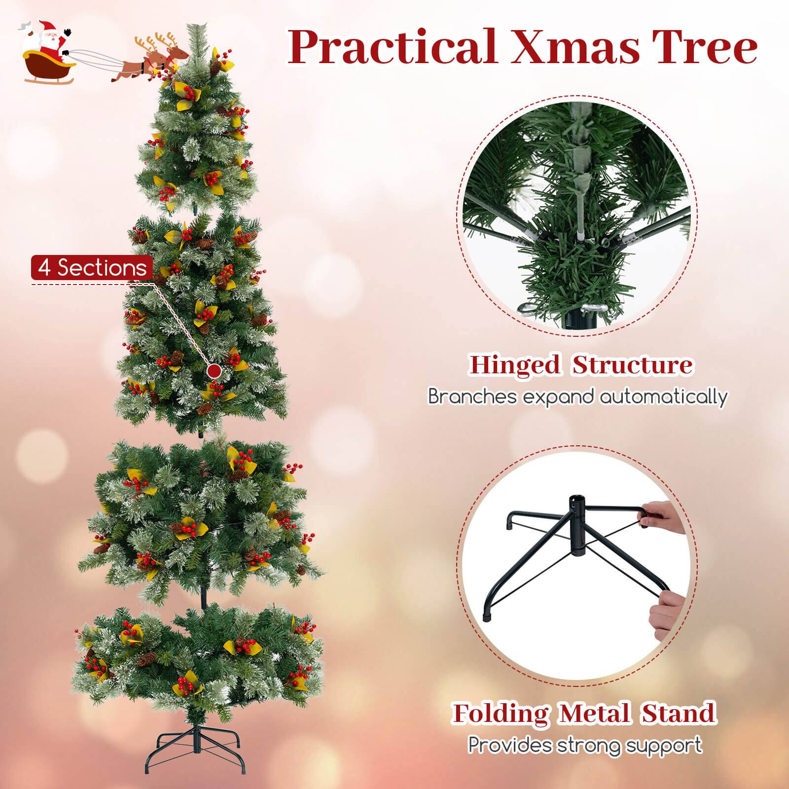Practical Xmas Tree

- 4 Sections
- Hinged Structure: Branches expand automatically
- Folding Metal Stand: Provides strong support