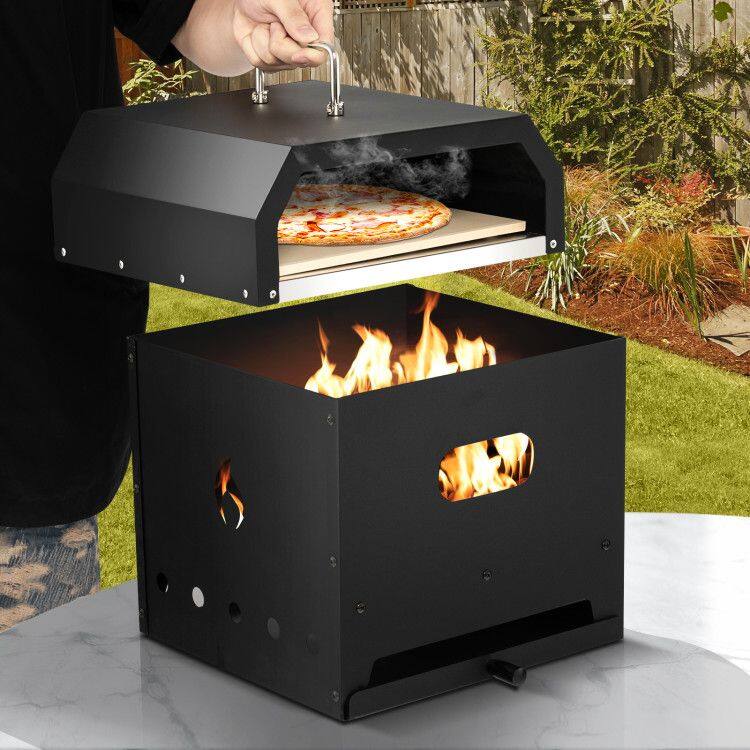 Alt View 1. COWLOWN - 4-in-1 Outdoor Portable Pizza Oven with 12-Inch Pizza Stone for Camping Backyard Parties - Black.