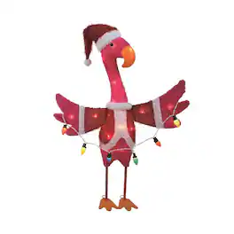 Celebrations - Fabric Flamingo in Santa Suite 35 in. Yard Decor - Pink | Red