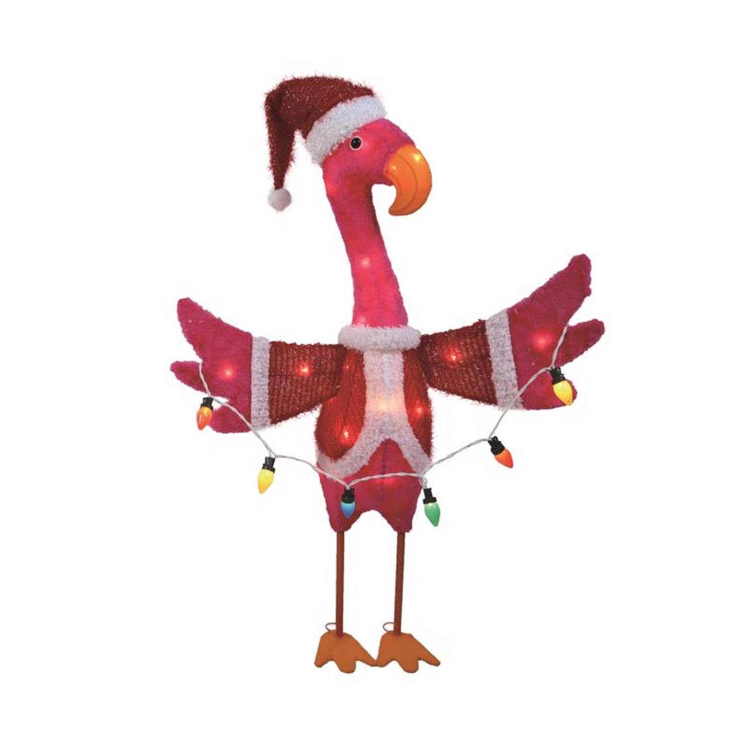 Front. Celebrations - Celebrations Fabric Flamingo in Santa Suite 35 in. Yard Decor - Pink | Red.
