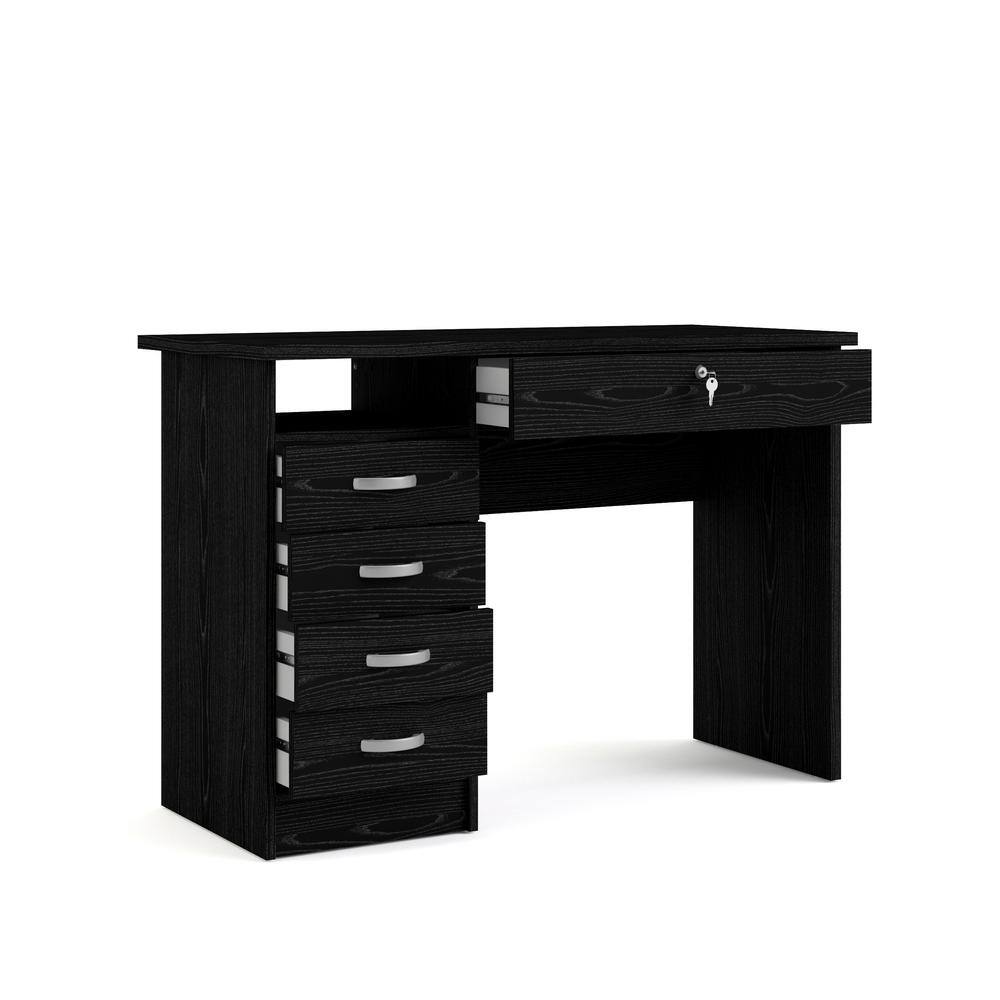 Back. Tvilum - Desk with 5 Drawers Woodgrain - Black.