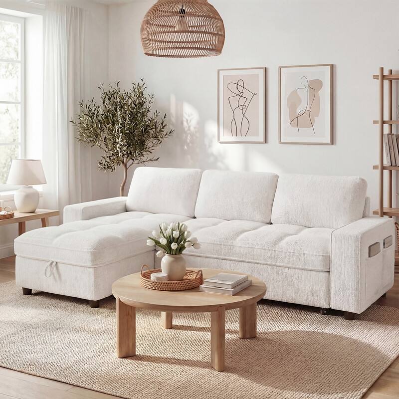 Alt View 2. Dyonery - Dyonery 81" Sleeper Sofa, Convertible Sofa Bed with Storage, Sectional Couch L Shaped 3 Seat Sectional Sleeper Sofa - Beige.