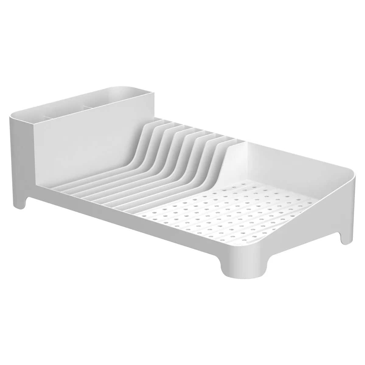 OU - Dish Drying Rack, Freestanding Polypropylene Dish Drying Rack with Utensil Holder - 16" x 8" - White