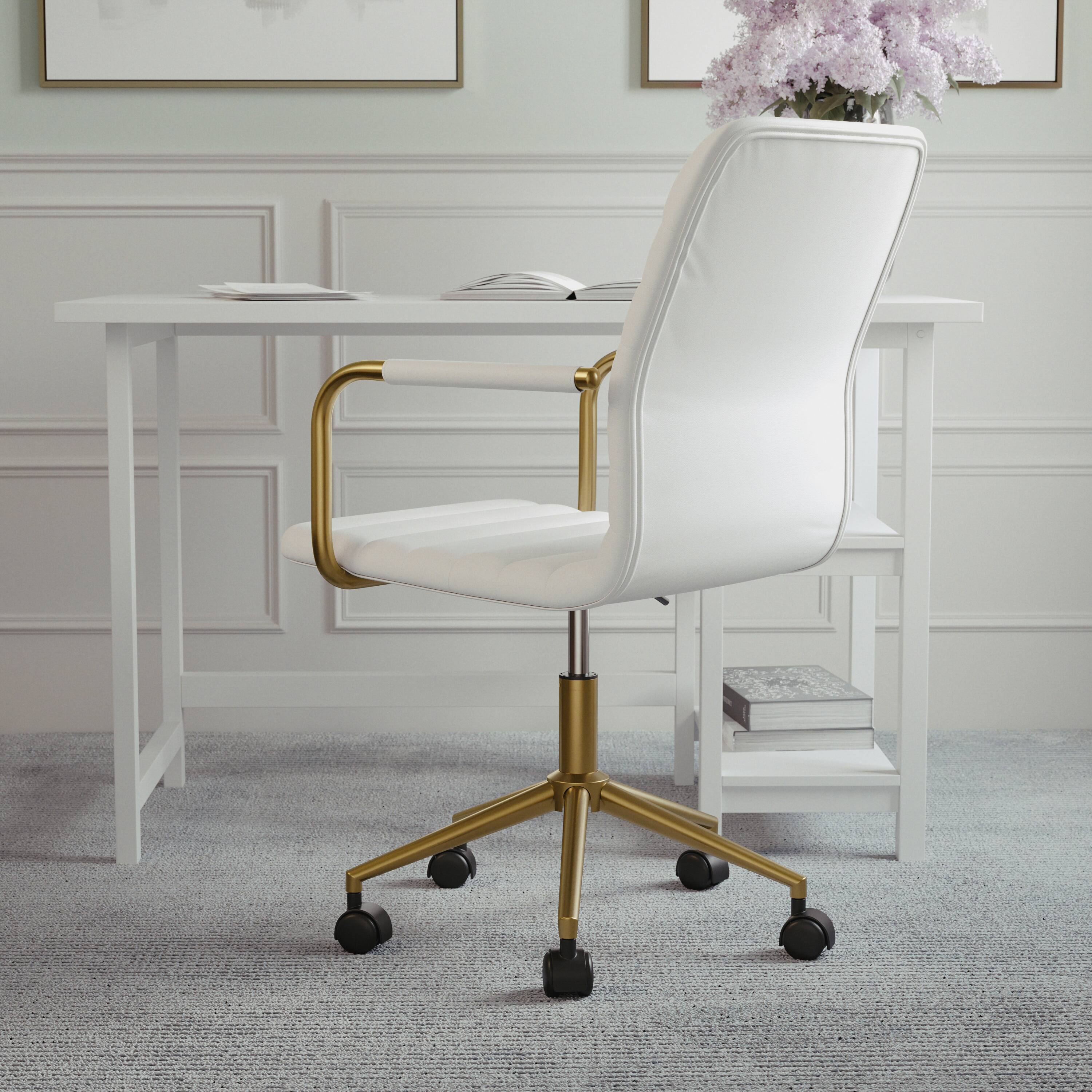 Alt View 15. Martha Stewart - Taytum Faux Leather Office Chair - White Faux Leather/Polished Brass.