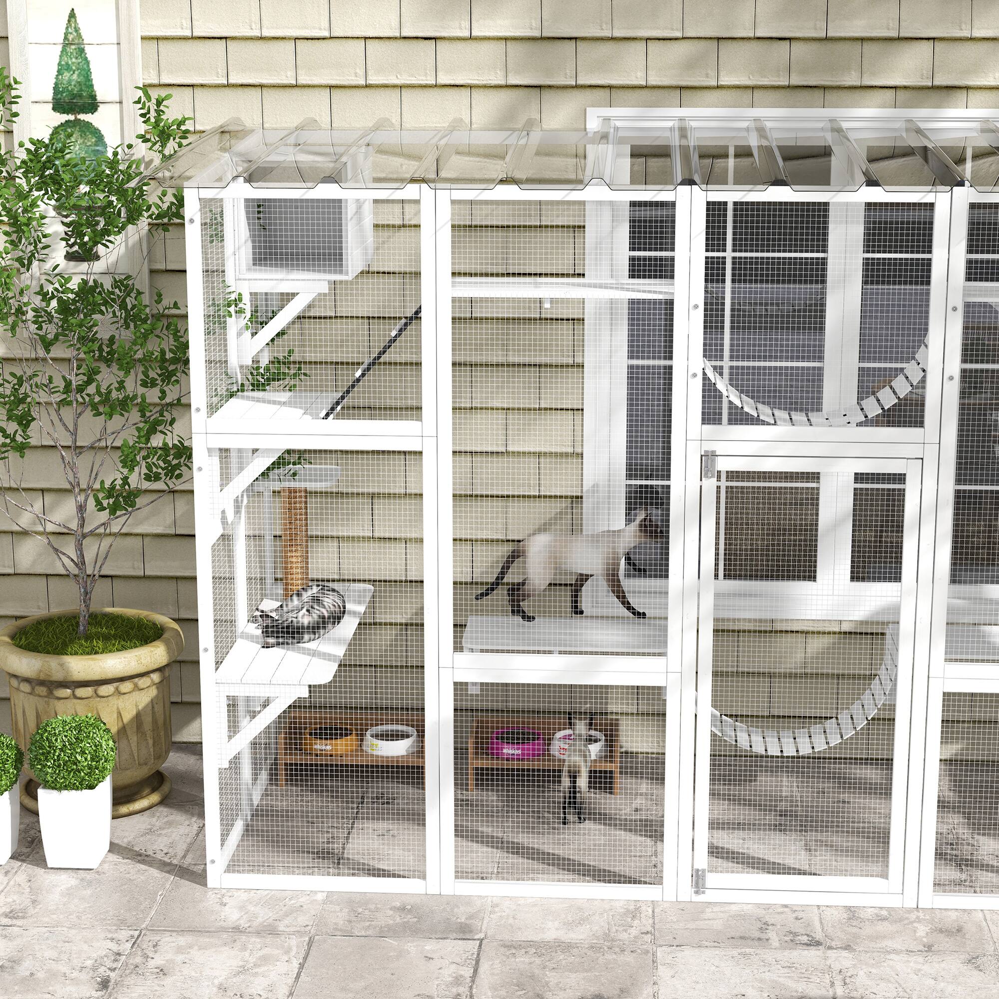 Alt View 4. Pawhut - Catio Outdoor Window Enclosure, for Multiple Kitties, Wooden Frame, Shelves & Bridges, 118"x37.5"x74".