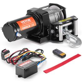 VEVOR - Electric Winch, 4000 lb Line Pull Capacity, 12V DC ATV/UTV Winch with Φ3/16 in x 39 ft 7 Strands Steel Cable Roller - Black
