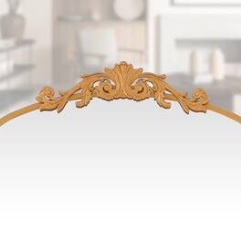 Comfort Essence - Filigree Arched Wall Mirror 26"x38" Retro Wall-mounted With Vintage Ornate Carved Applique Hanging Leanin - Gold-38"L x 26"W