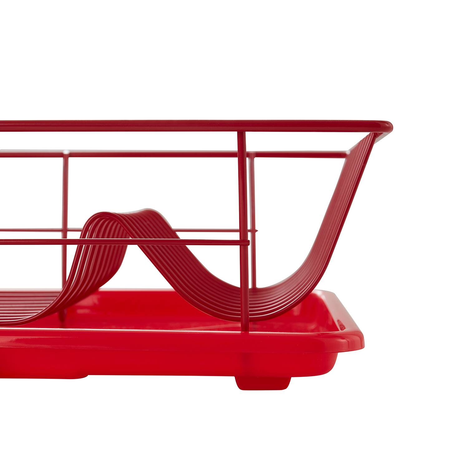 Alt View 1. Sweet Home Collection - Steel 3-Piece Large Countertop Dish Drainer with Drain Board & Utensil Holder - Red.