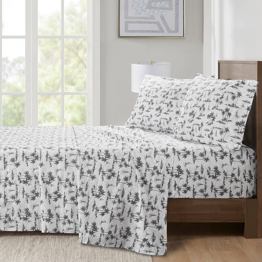 Alt View 1. Gracie Mills - Gracie Mills Esme Breathable Printed Cotton Percale Sheet Set - Black Island.