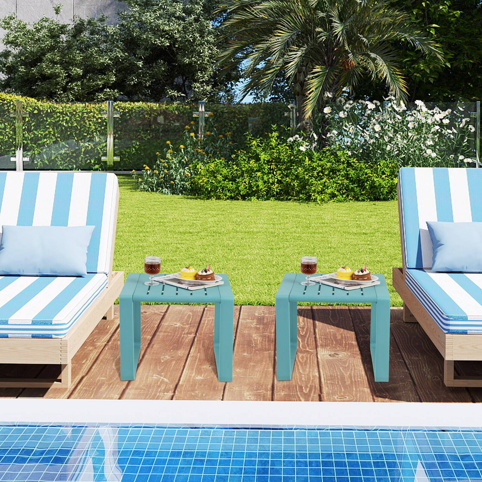 Alt View 4. Gymax - Gymax Outdoor Side Table Set of 2 18'' Weather Resistant Adirondack Table Patio Blue - Blue.