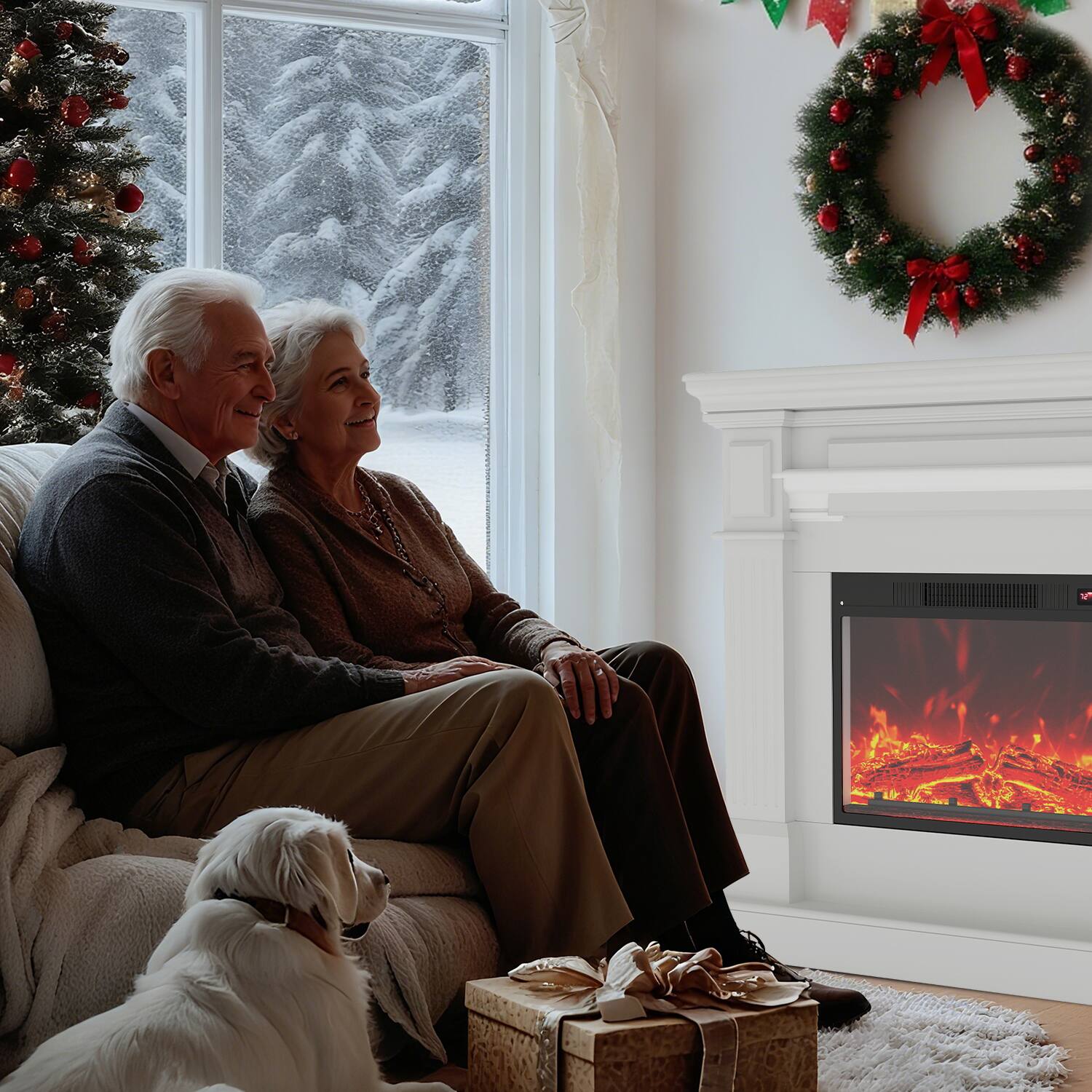 Alt View 5. Fehokinch - 43" White Electric Fireplace Mantel with Realistic 3D Flames, Remote Control & 1500W Heater - White.