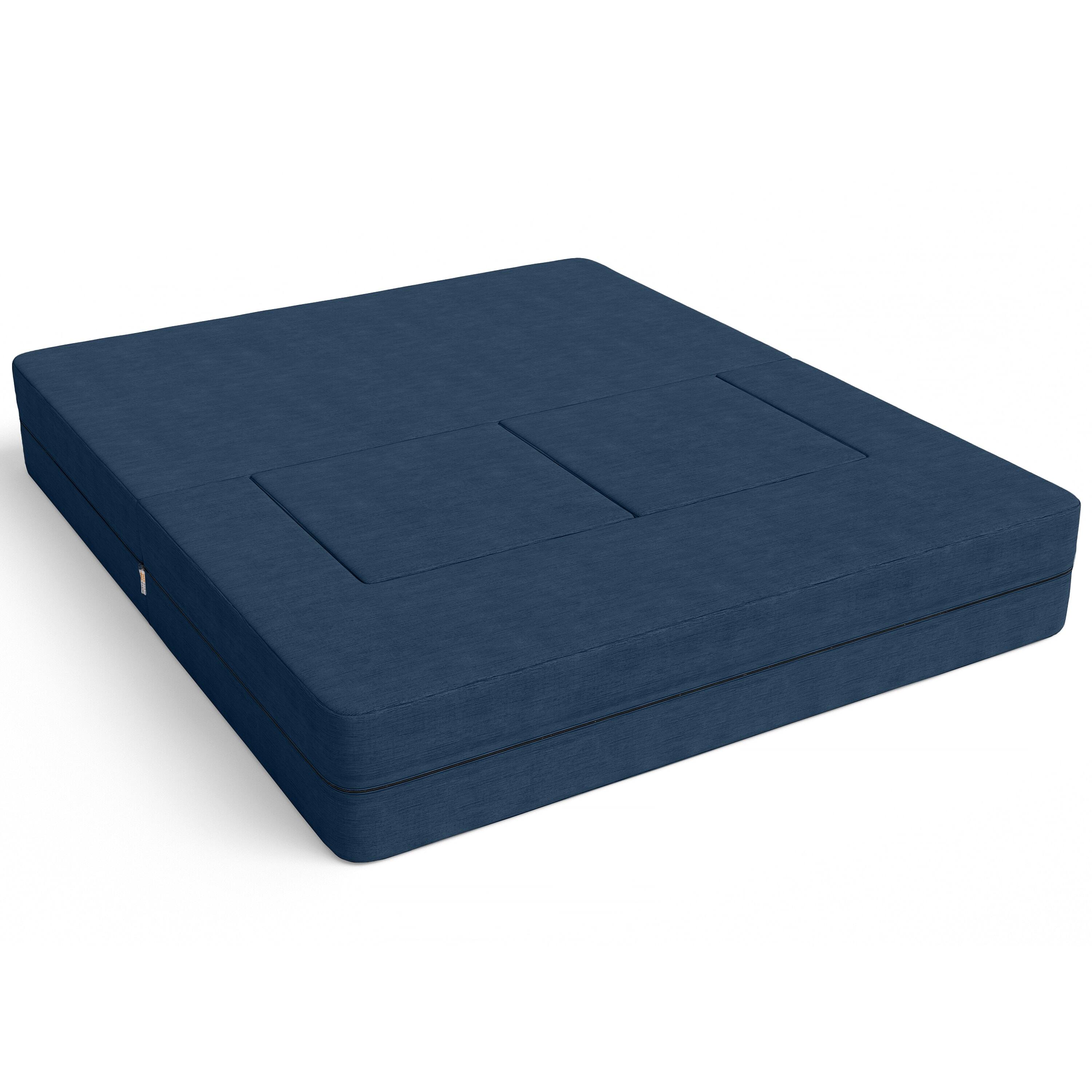 Angle. Jaxx - Jaxx Zipline Convertible Sleeper Loveseat & Ottomans, Textured Microvelvet - Indigo - Indigo.