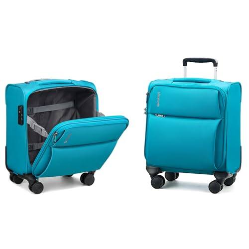 Front. Vulpecula Spade - 16 Inch Underseat Carry On Luggage with Spinner Wheels for Airline, Small Softside TSA Approved Luggage Lightweight - Caribbean Blue.