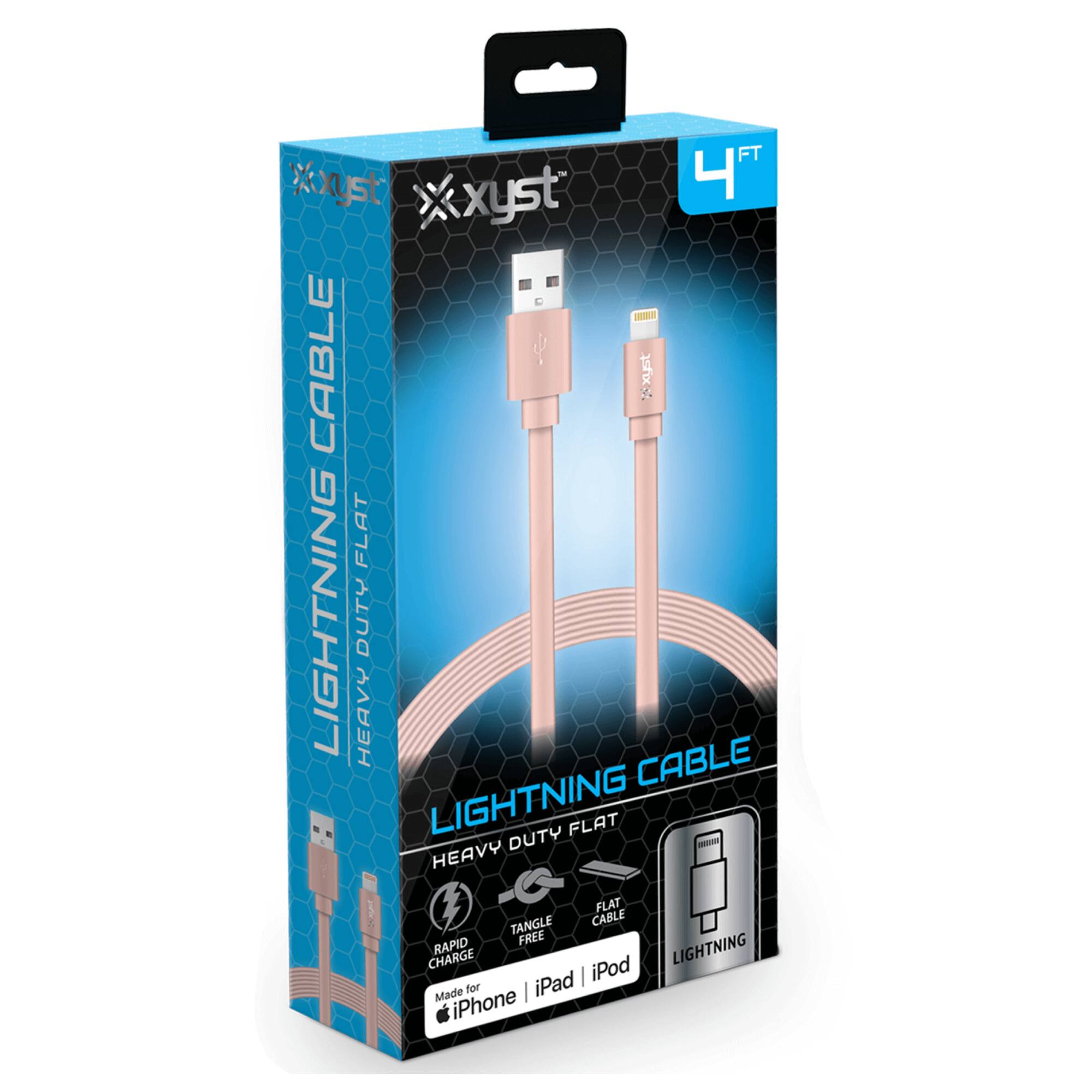 Sure, here is the corrected and grouped text from the image:

---

**Xyst**

**LIGHTNING CABLE**

**HEAVY DUTY FLAT**

**4 FT**

**HEAVY DUTY FLAT LIGHTNING CABLE**

**FLAT CABLE**

**RAPID CHARGE**

**TANGLE FREE**

**FLAT CABLE**

**LIGHTNING**

**Made for iPhone | iPad | iPod**

---