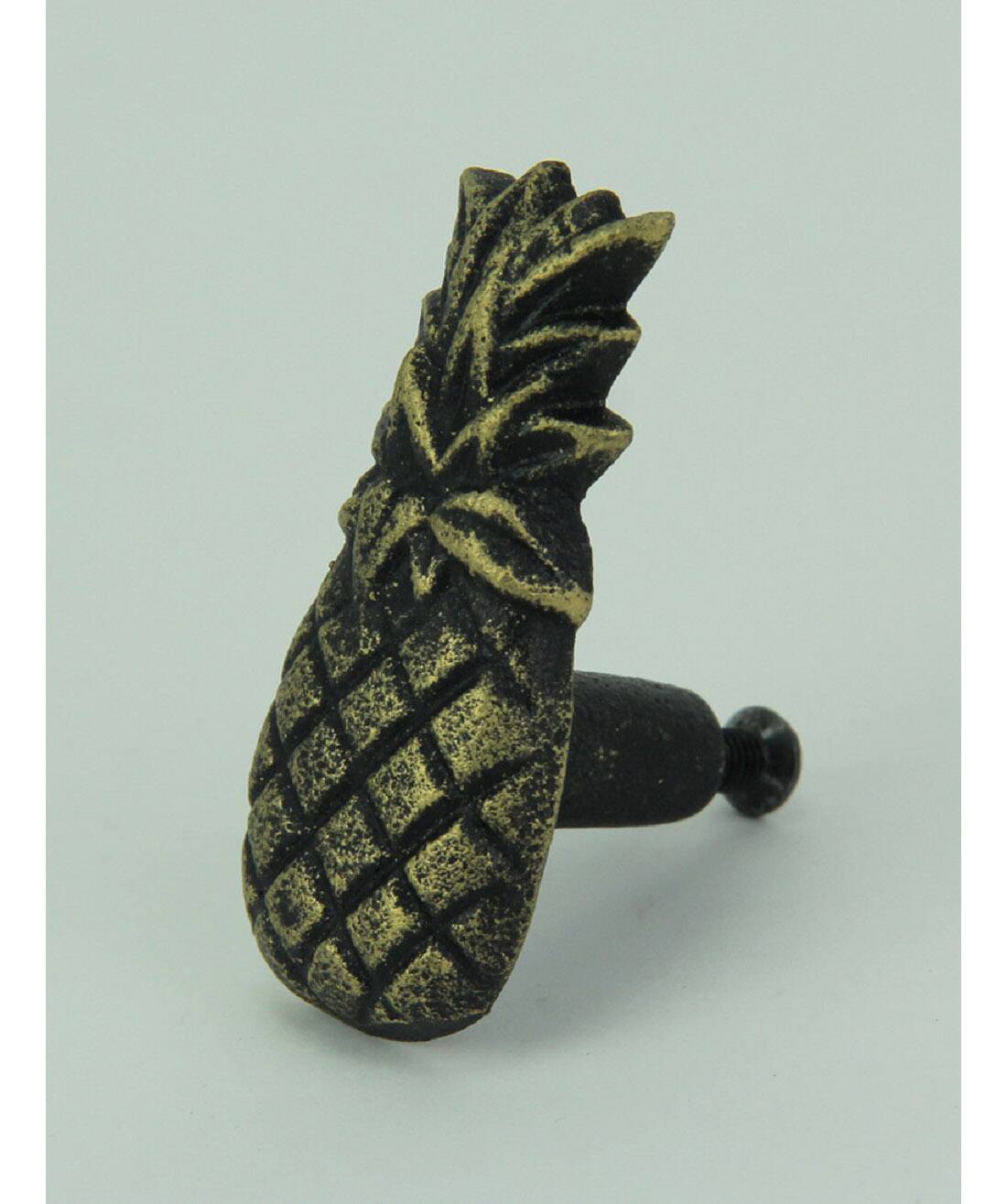 Alt View 1. Chesapeake Bay - Set of 12 Distressed Antique Brass Finish Cast Iron Pineapple Drawer Pulls - Bronze.