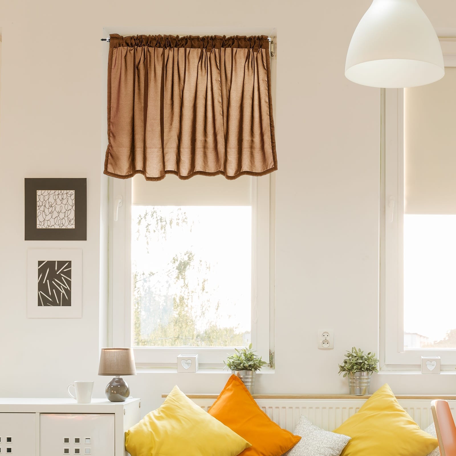 Unique Bargains - Curtain Valance, 27.5x51 in, Half Sheer Rod Pocket Valance for Kitchen Cafe Living Room Bedroom Bathroom, 1 Panel - Caramel price history on PriceWatchPro