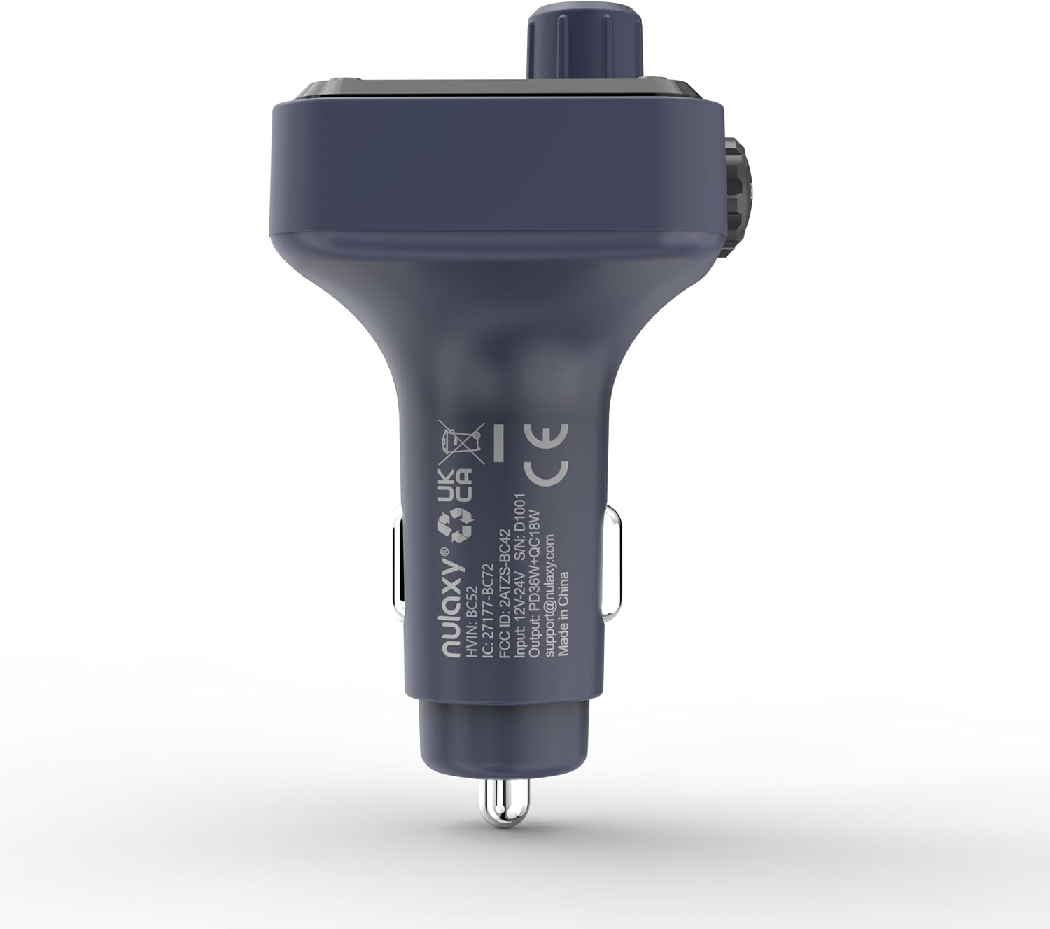 I CE UK CA D1001 S/N: 2ATZS-BC42 PD36W+QC18W  
support@nulaxy.com  
China nulaxy  
BC52 27177-BC72  
12V-24V  
in ID: HVIN: C: FCC  
Input: Output: Made