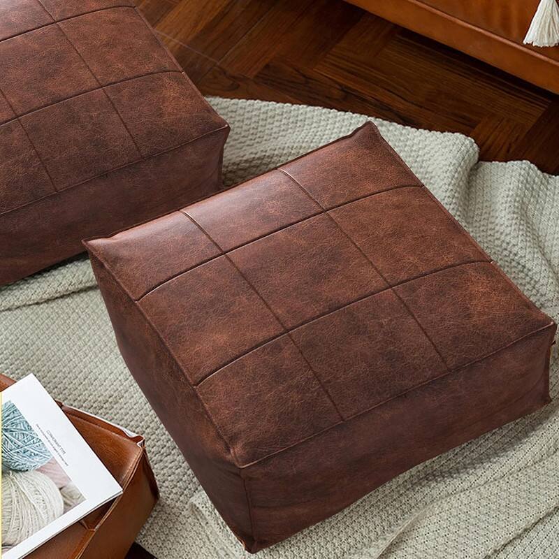 Angle. wowmax - Faux Leather Storage Ottoman - Multi-Functional Foot Rest, Hidden Storage Stool for Living Room & Home Decor - Brown.