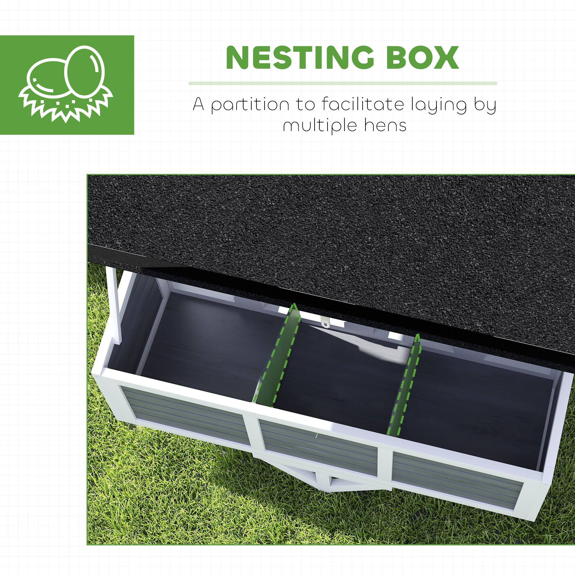 NESTING BOX

A partition to facilitate laying by multiple hens