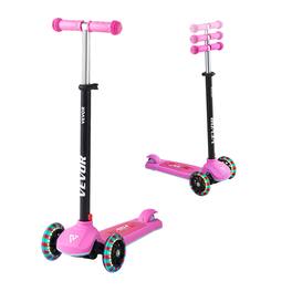 VEVOR - Kick Scooter for Kids Ages 3+, 3-Wheel Toddler Scooter with Light-Up Wheels, Adjustable Height Handlebar - Pink