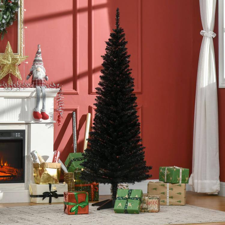 Alt View 1. PULUZ - 5' Artificial Pencil Christmas Tree, Slim Xmas Tree with 294 Realistic Branch Tips and Plastic Stand - Black.