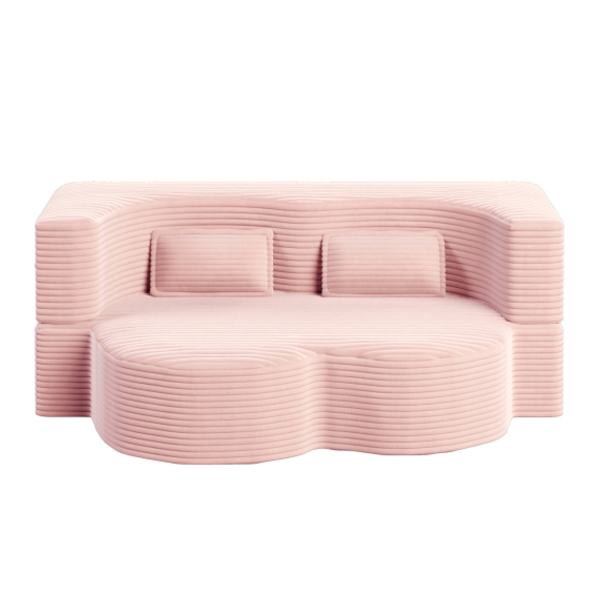 Alt View 6. GOODSILO - Convertible Plush Corduroy Floor Sleeper Sofa with Dual Pillows for Living Room and Guest Use - Baby Pink.