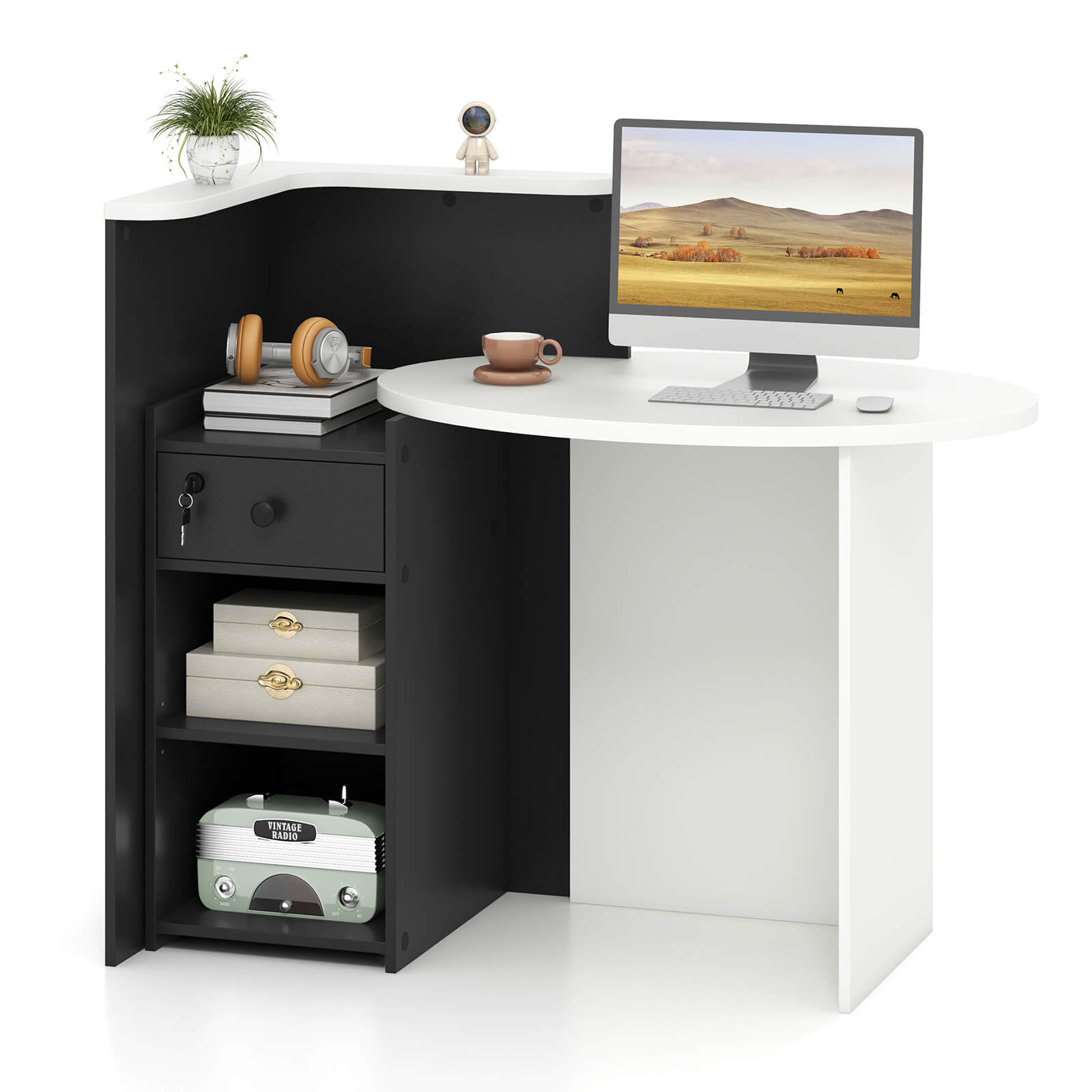 Alt View 19. Costway - Front Reception Desk with Open Shelf and Lockable Drawer - Black and White.