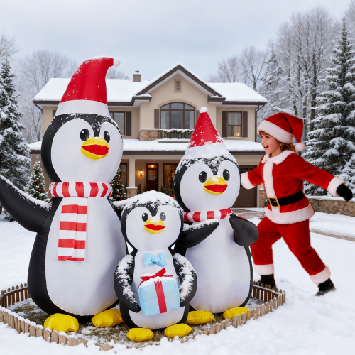 Alt View 5. Winado - Christmas Penguin Family Inflatable 6FT with Built-in LED Light Blow Up for Outdoor Yard Party Holiday Party Decorations - Multicolor.