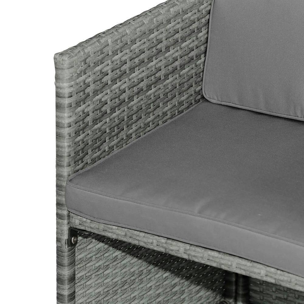 Alt View 1. Resenkos - Resenkos 9 Piece Outdoor Rattan Wicker Dining Table and Chairs Furniture Set, Cushions, Light Gray And Dark Gray - Light Gray/Dark Gray.