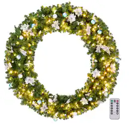 Winado - 60in Pre-lit Artificial Christmas Wreath Outdoor with LED Lights for Holiday Decoration - Light Green