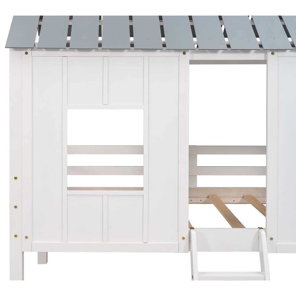 Alt View 8. Loheer - Loheer Twin House Bed Low Loft Kids Playhouse Bed with Roof White - White.