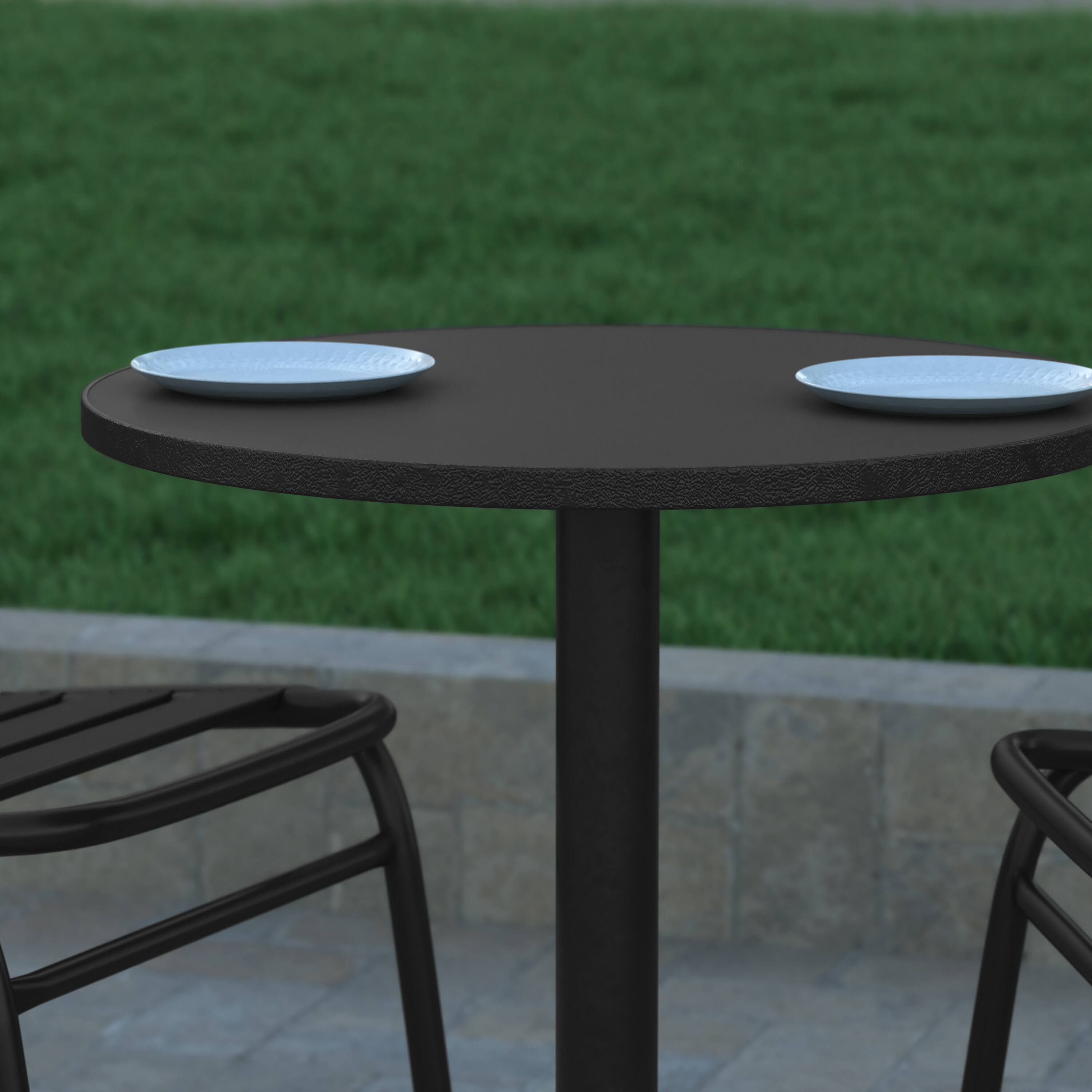 Alt View 4. Emma + Oliver - 23.5'' Round Aluminum Indoor-Outdoor Table with Base - Black.