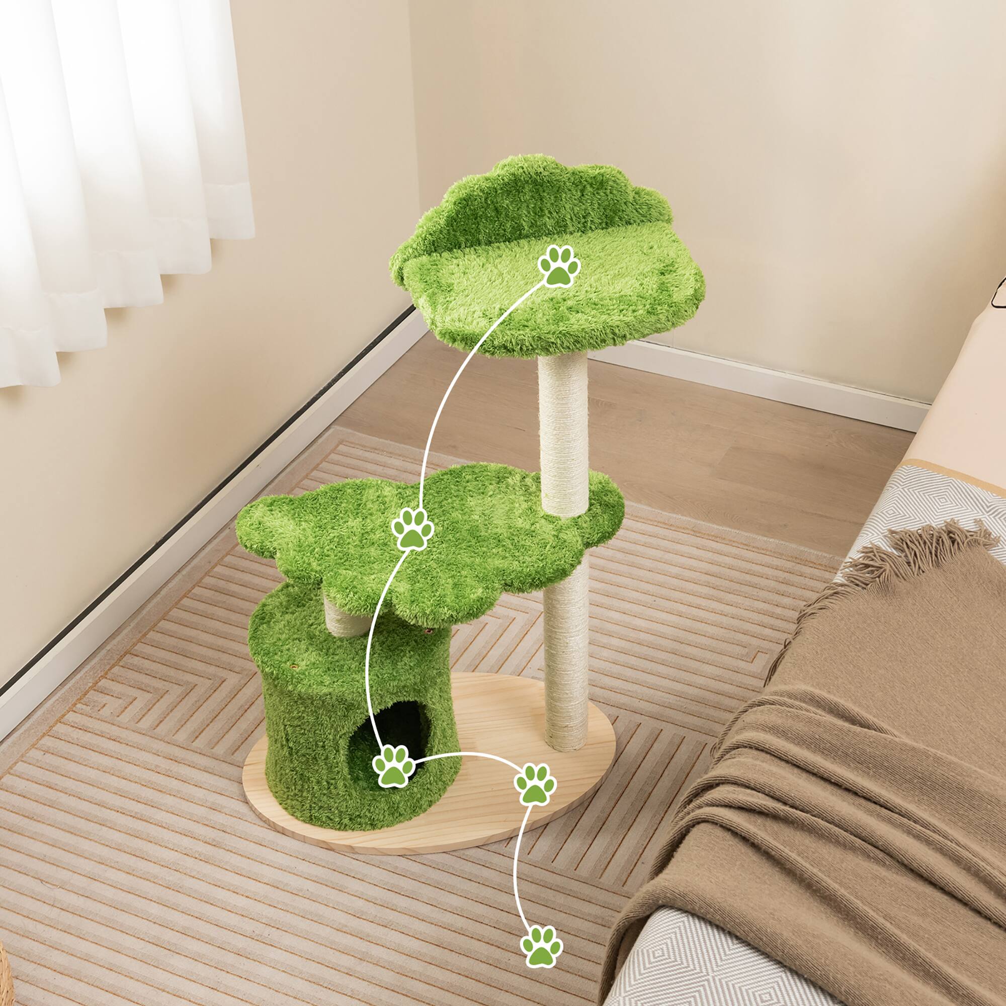 Alt View 4. Gymax - Gymax 38'' Cute Cat Tree Cat Condo Furniture w/ Fully Wrapped Sisal Scratching Posts.
