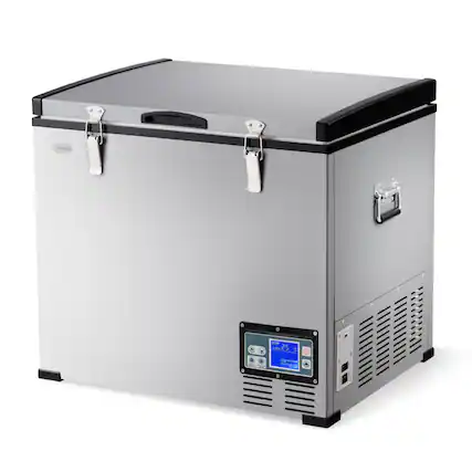 Front. Costway - 63-Quart Portable Electric Car Cooler Refrigerator / Freezer Compressor for RVs Camping - Black/Gray.