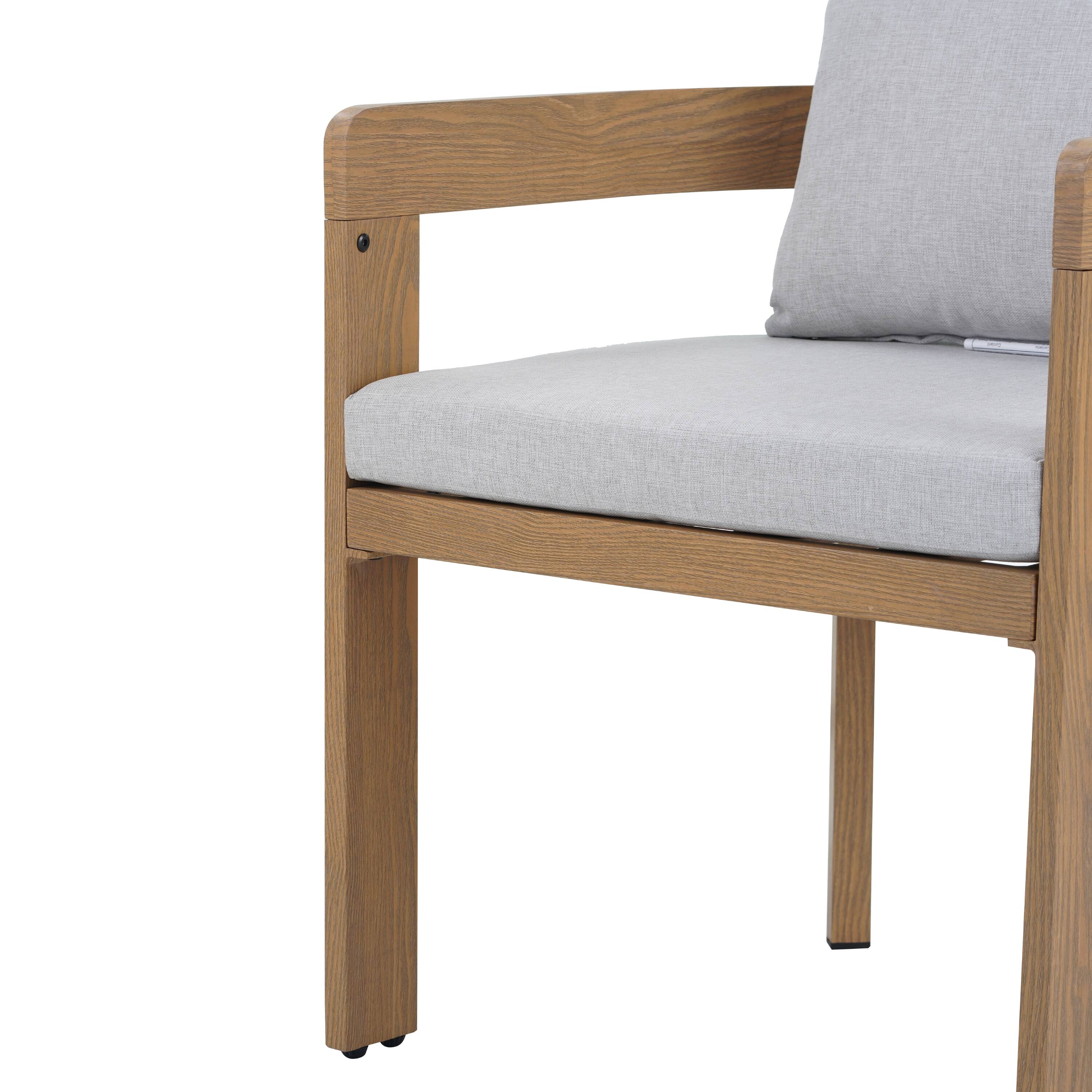 Alt View 7. Mondawe - 7 Pieces Outdoor Patio Dining Set,6 Aluminum Dining Chair with Cushion and 1 Acacia Wood Dining Table - Teak+Light Gray.