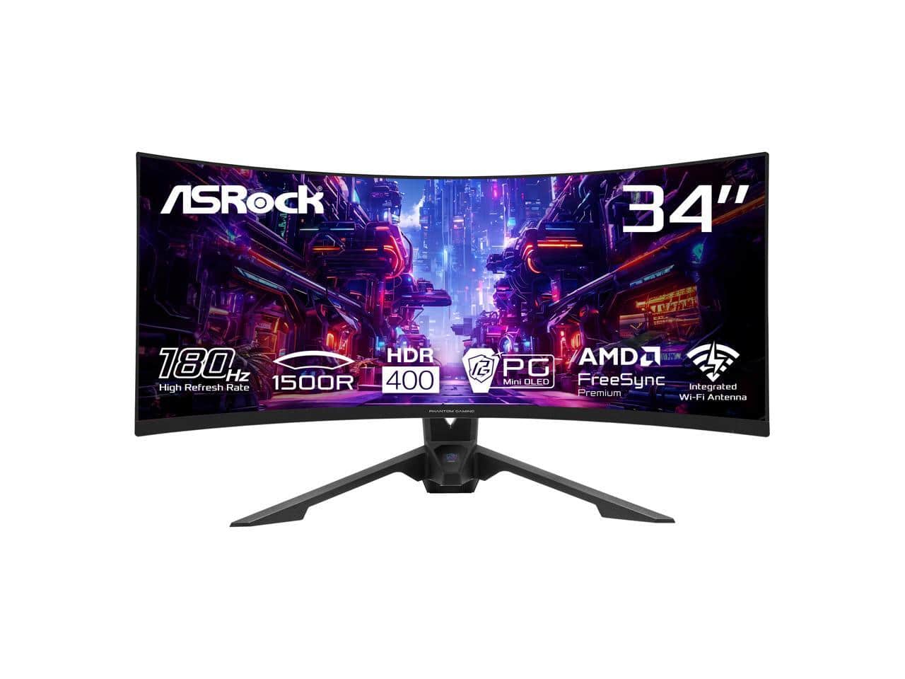 ASRock - Phantom Gaming 34" 180Hz WQHD VA Monitor, FreeSync Premium, 123% sRGB, PG34QRT3A - Multicolor
